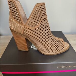Vince Camuto Tan Perforated Ankle Booties